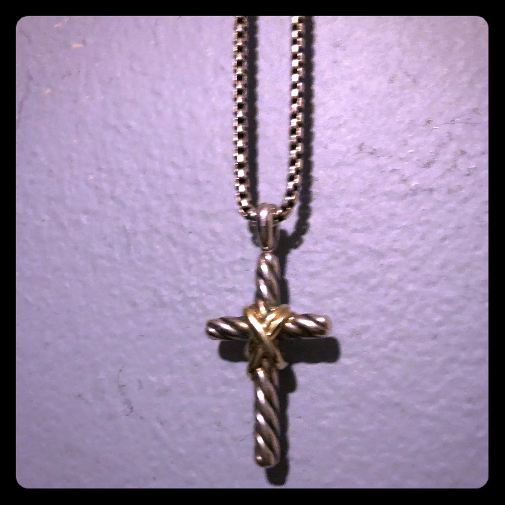 David Yurman 18” chain with silver and gold cross